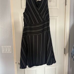 Donna Karan Black and White Striped Midi Dress